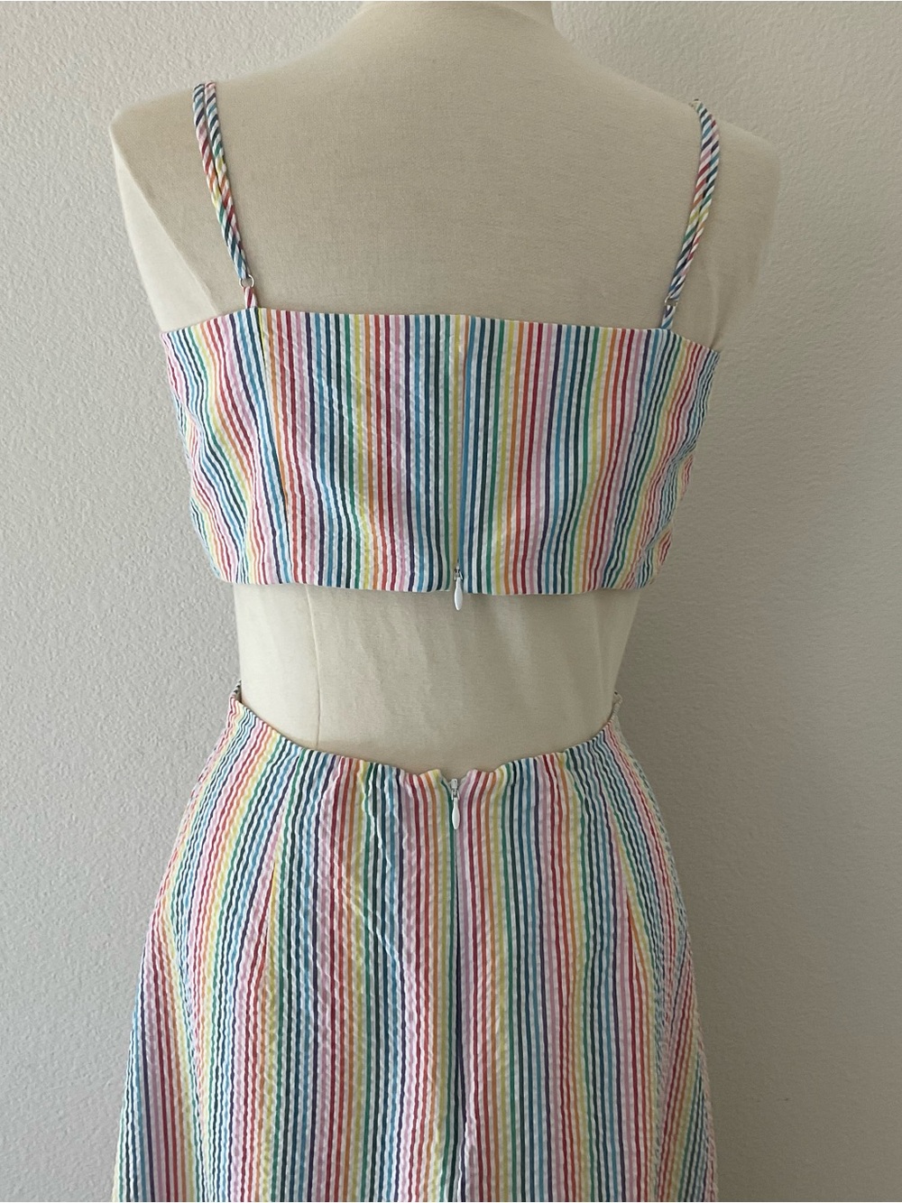J. Crew Rainbow Seersucker Dress Cut-Out Tie Front Stripe Midi Dress 10 - Picture 8 of 16